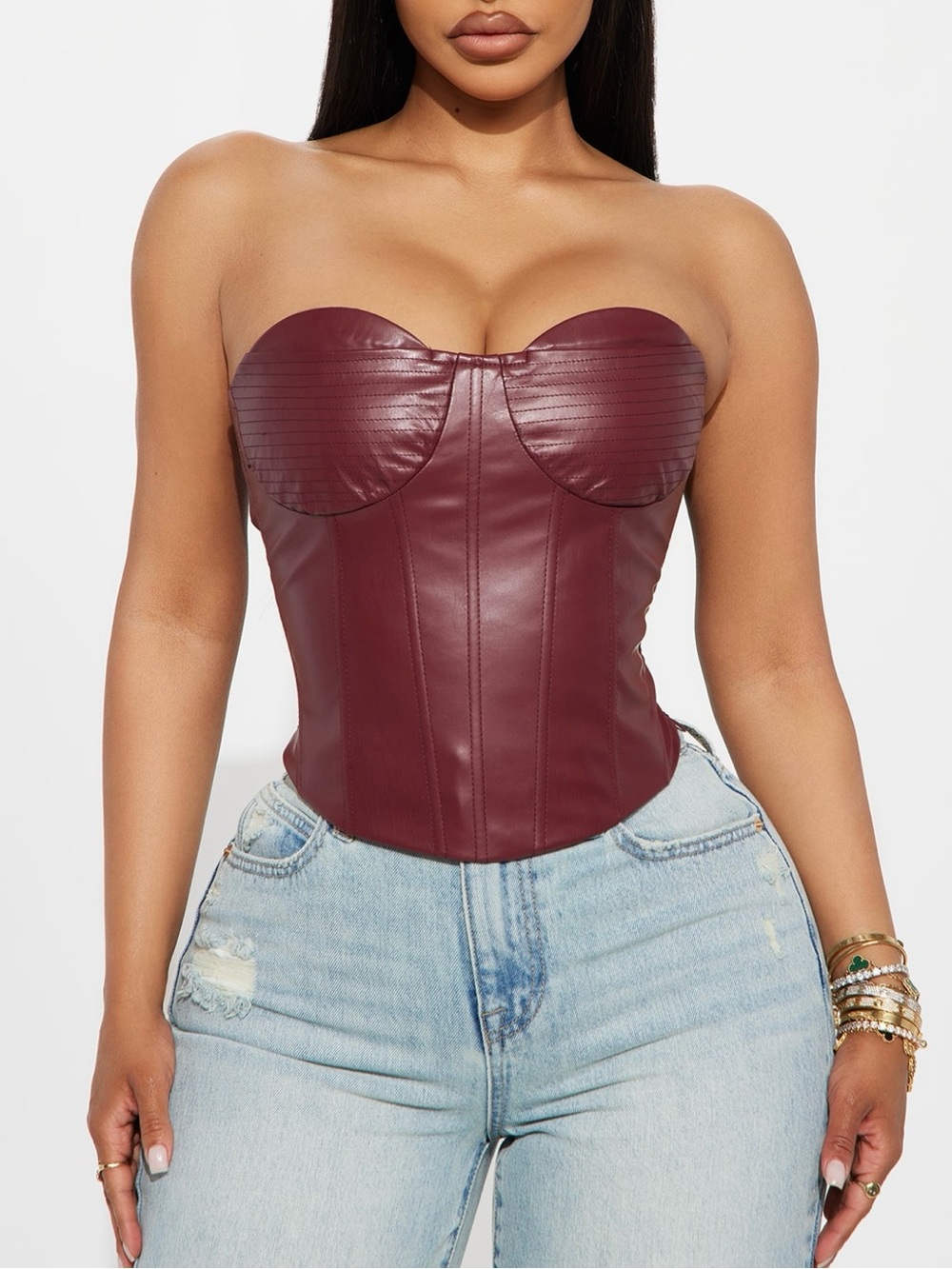 Fashion Nova Burgundy Faux Leather Corset